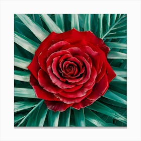 Red Rose On Green Leaves 1 Canvas Print