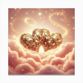 Two Golden Hearts In The Clouds 1 Canvas Print