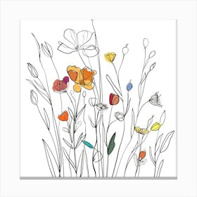 Hand Drawn Wildflowers Line Art 6 Canvas Print