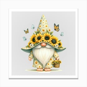 Watercolor Sunflower Gnomes 7 Canvas Print
