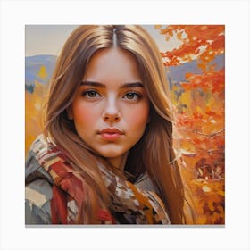 Photo Beautiful Girl Looking At Camera In Autumn 2 Canvas Print