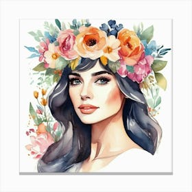 Watercolor Of A Woman With Flowers 3 Canvas Print