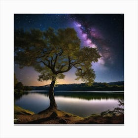 Lone Tree In The Night Sky Canvas Print