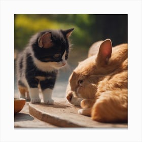 Cat And Rabbit 1 Canvas Print