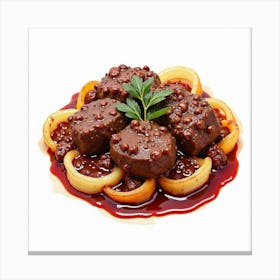 A Watercolor Rendering Of A Savory And Rich Beef Bourguignon With Red Wine Sauce Canvas Print