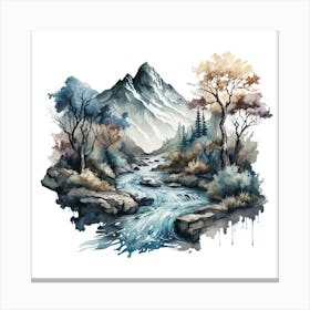 Watercolor Of A Mountain Stream 4 Canvas Print