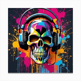 Skull With Headphones 76 Canvas Print