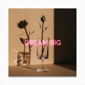 Dream Big Minimalist Rosebud Shadow with Neon Typography Canvas Print