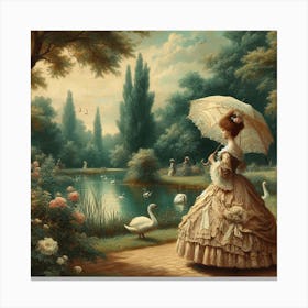 Swans In The Park 3 Canvas Print
