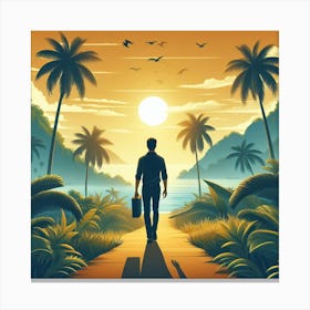 Man Walking In The Tropical Landscape Canvas Print