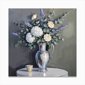 Silver Vase With Flowers Canvas Print