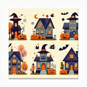 Halloween Houses - Cute Vector style Illustration 1 Canvas Print