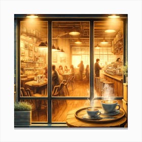 Cozy Coffee Shop Wall Print Art A Warm And Inviting Scene Of A Coffee Shop, Perfect For Bringing A Sense Of Comfort And Relaxation To Any Space Canvas Print