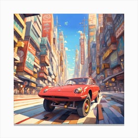 Red Car In The City Canvas Print