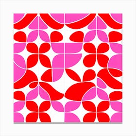 Pink and red flower tile, pattern art Canvas Print