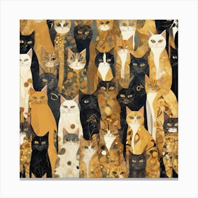 Gustav Klimt Style Cats Collection 4 Canvas Print
