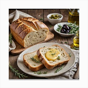 Rustic Bread Loaf A Rustic Loaf Of Freshly Baked Bread With A Golden Crust Accompanied By A Small Di 136989663 Canvas Print