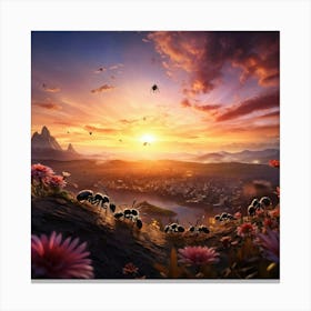 Ants Coordinate In A Bustling Colony Scene Minute Details Accentuating Their Cooperation Under The (5) Canvas Print