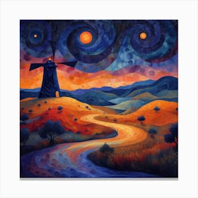 Windmill At Night Canvas Print