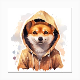 Watercolour Cartoon Dingo In A Hoodie 1 Canvas Print