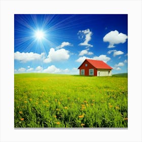 Firefly House, Sun, Cloud, Flower, Meadow, Nature, Landscape, Serene, Peaceful, Sunny, Vibrant, Sky, (10) Canvas Print