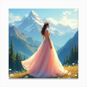 Elegant Queen In A Watercolor Majestic Mountain View 1 Canvas Print