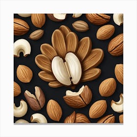 Almonds On Black Background 9 Canvas Print