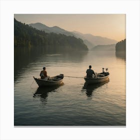 Fishing On A Lake Canvas Print