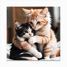 Cute Cats Hugging Each Other Canvas Print