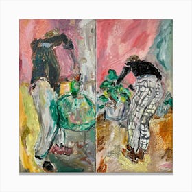 Two Women Working In The Garden Canvas Print