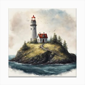 Lighthouse On An Island Canvas Print