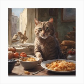 Cat Eating Pasta Canvas Print