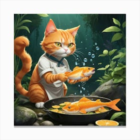 Albedobase Xl An Orange Cat Cooks A Fish In The Nature 1 Canvas Print