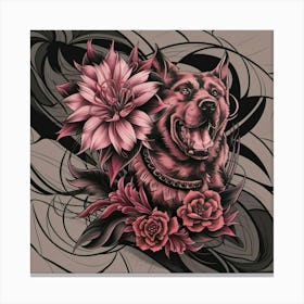 Dog With Flowers Canvas Print