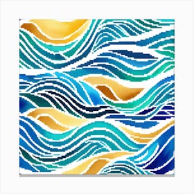 Blue And Gold Waves Pixel Art Swimming-Sea-Beach Canvas Print