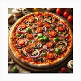 Pizza With Mushrooms And Tomatoes Canvas Print