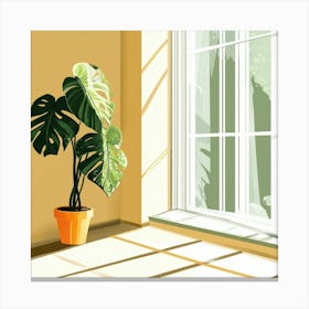 Sunlit Serenity: A Monstera’s Quiet Corner Canvas Print