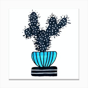 Cactus 1 Desert Plant Blue Black Canvas Print