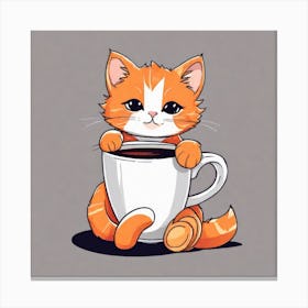 Cute Orange Kitten Loves Coffee Square Composition 10 Canvas Print