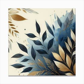 Gold And Blue Leaves Canvas Print