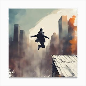 Man Jumping Over City Canvas Print