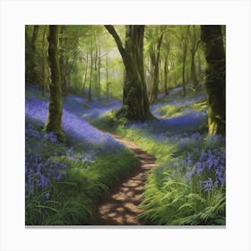 Woodland Path through the Bluebells in Spring Canvas Print