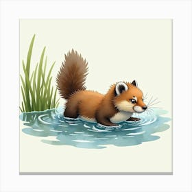 Red Squirrel In The Water Canvas Print