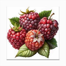 Close Up Of Fresh Raspberries With Leaves Canvas Print