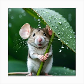 Cute Mouse In The Rain Canvas Print