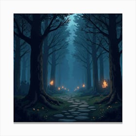 A Dark Forest With Glowing Spirits And Ancient Trees 1 Canvas Print