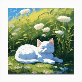 White Cat In The Grass 2 Canvas Print