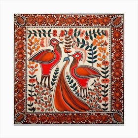 Peacocks Madhubani Painting Indian Traditional Style 1 Canvas Print