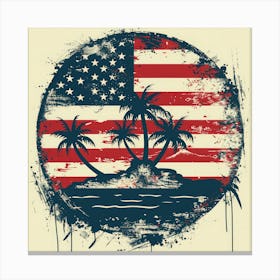 Retro American Flag With Palm Trees 6 Canvas Print