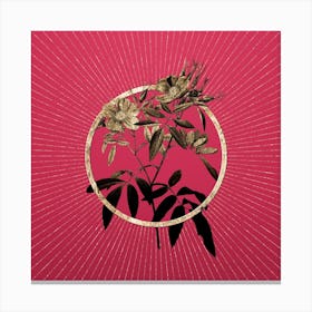 Gold Pink Swamp Roses Glitter Ring Botanical Art on Viva Magenta Canvas Print